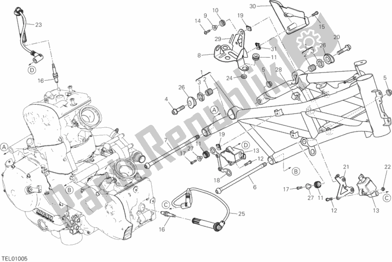 All parts for the Frame of the Ducati Multistrada 950 USA 2017